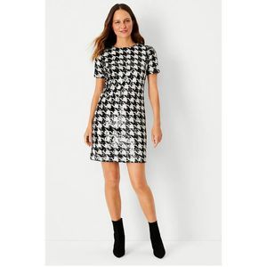 NWT Ann Taylor Black & White Houndstooth Sequin Short Sleeve Midi Dress Size 8P